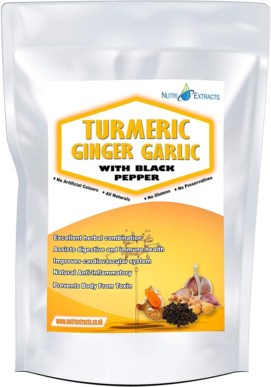 Turmeric Ginger Garlic Capsules and Black Pepper 360 High Strength Pills Made in The UK by