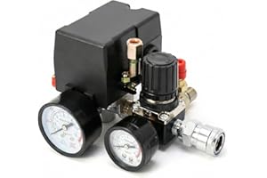 QWORK Air Compressor Pressure Switch Control Valve, 90-120PSI Pressure Regulator with Pressure Gauges Fittings Set
