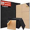 Saiqiang Acoustic Panels 24 Pack Soundproof Wall Panels 1" X 12" X 12" Sound Proof Foam Panels with Self Adhesive Noise Cancelling Soudproofing Wedge High Density Sound Absorbing for Studio Home Black