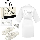 Tkifoda Bride to Be Gifts, Bridal Shower Gifts, Wedding Gift, Bride Tote Bag Makeup Bag Robe Slippers Hair Clip I Do Slippers Wedding Robe Cosmetic Bag