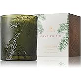 Thymes Frasier Fir Candle - Molded Green Glass Jar with Pine Needle Design - Winter Candle Gifts for Women & Men - Fresh Home Fragrance - Notes of Crisp Siberian Fir, Cedarwood & Sandalwood (6.5 oz)
