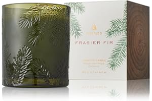 Thymes Frasier Fir Candle - Molded Green Glass Jar with Pine Needle Design - Winter Candle Gifts for Women & Men - Fresh Home Fragrance - Notes of Crisp Siberian Fir, Cedarwood & Sandalwood (6.5 oz)