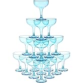 Zopeal 50 Pcs Champagne Glasses 5 oz Unbreakable Plastic Martini Glasses Disposable Wine Cups Stackable Stemmed Champagne Coupe Party Stem Cups for Valentine's Day Wedding Birthday Bar (Blue)