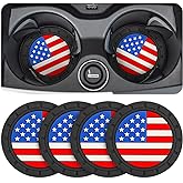 AUCELI 4 Pack Car Cup Holder Coasters, Colored American Flag US Flag Insert Car Cup Coaster, 2.75 Inch Anti Slip Shockproof Embedded Drink Mat, Vehicle Interior Decor Accessories