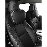 TPARTS Leather Headrest Neck Pillow for Tesla Model Y/X/3/S, Tesla Model 3 Accessories, Tesla Model Y Accessories, Car Neck Pillow for Traveling (1pc Black)