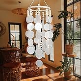 Capiz Shell Wind Chime, Shell Wind Chimes for Outside, Sea Glass Seashell Windchimes Outdoors, Unique Outdoor Boho Decor for Patio Garden Balcony Porch, 7" W X 23" H, Remmdan