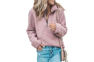 YAMTHR Womens Stand Collar Half Zipper Fuzzy Fleece Sherpa Pullover Sweatshirt Winter Outwear with Pockets