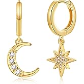 SANNYRA Huggie Earrings for Women - 14K Gold Plated Beach Sea Drop Dangle Earrings - Starfish Butterfly Moon Star Seashell Beachy Jewelry
