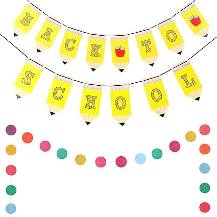 Amazon Com 2 Pieces Back To School Pencil Banner Circle Dots