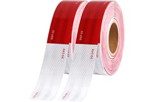 WAENLIR 2 inch x 200Feet Reflective Safety Tape DOT-C2 Waterproof Red and White Adhesive Conspicuity Tape for Trailer, Outdoor, Cars, Trucks