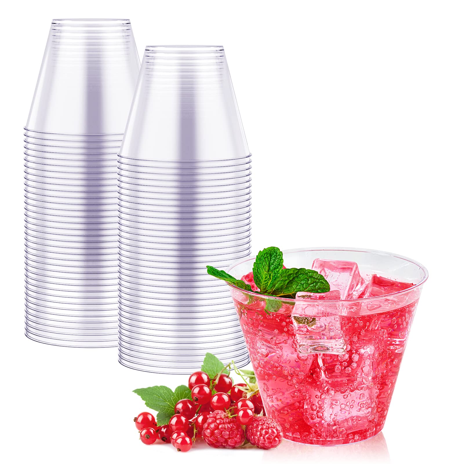 Photo 1 of JOLLY CHEF 9 oz Clear Disposable Plastic Cups, 50 Pack Clear Plastic Cups Tumblers, Heavy-duty Party Glasses, Disposable Cups for Wedding,Thanksgiving, Christmas Party