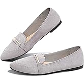 Obtaom Women's Pointy Toe Loafer Flat Comfortable Faux Suede Work Shoes,Cute Penny Loafer Slip On Ballet Flat