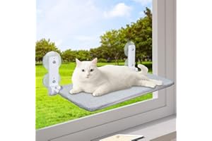 AMZOO Cordless Cat Window Perch Hammock for Wall with 4 Suction Cups Anchor & Screw for Easy Installation Solid Metal Frame 2 Reversible Covers Foldable Cat Bed for Indoor Cats