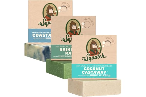 Dr. Squatch Natural Men’s Bar Soap - Cold Process Body Soap Bar with Natural Oils - Gifts for Men - Coconut Castaway, Rainfor
