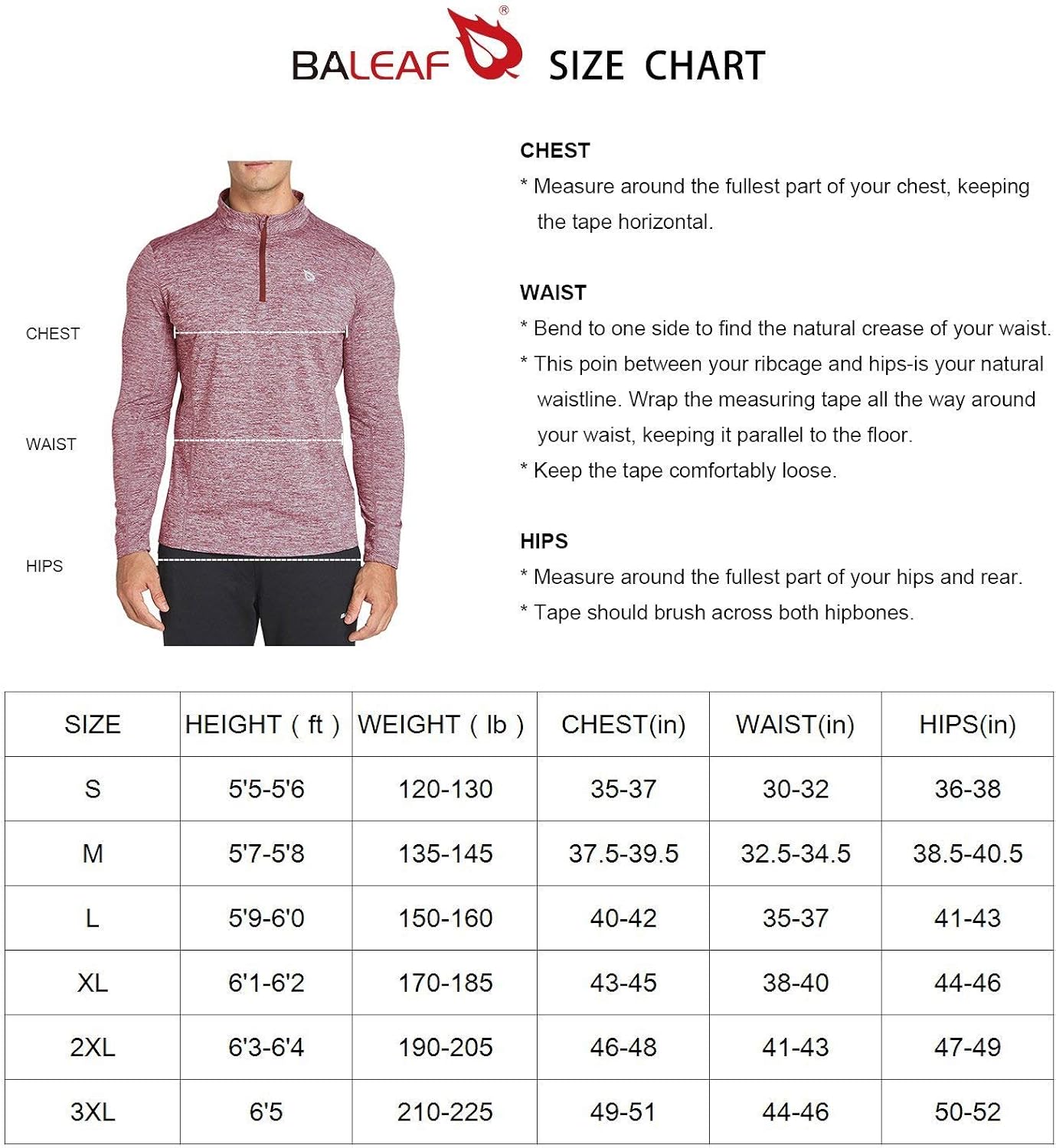 BALEAF Men's 1/4 Zip Pullover Running Shirts Long Sleeved Tops Side/Back Pocketed: Clothing