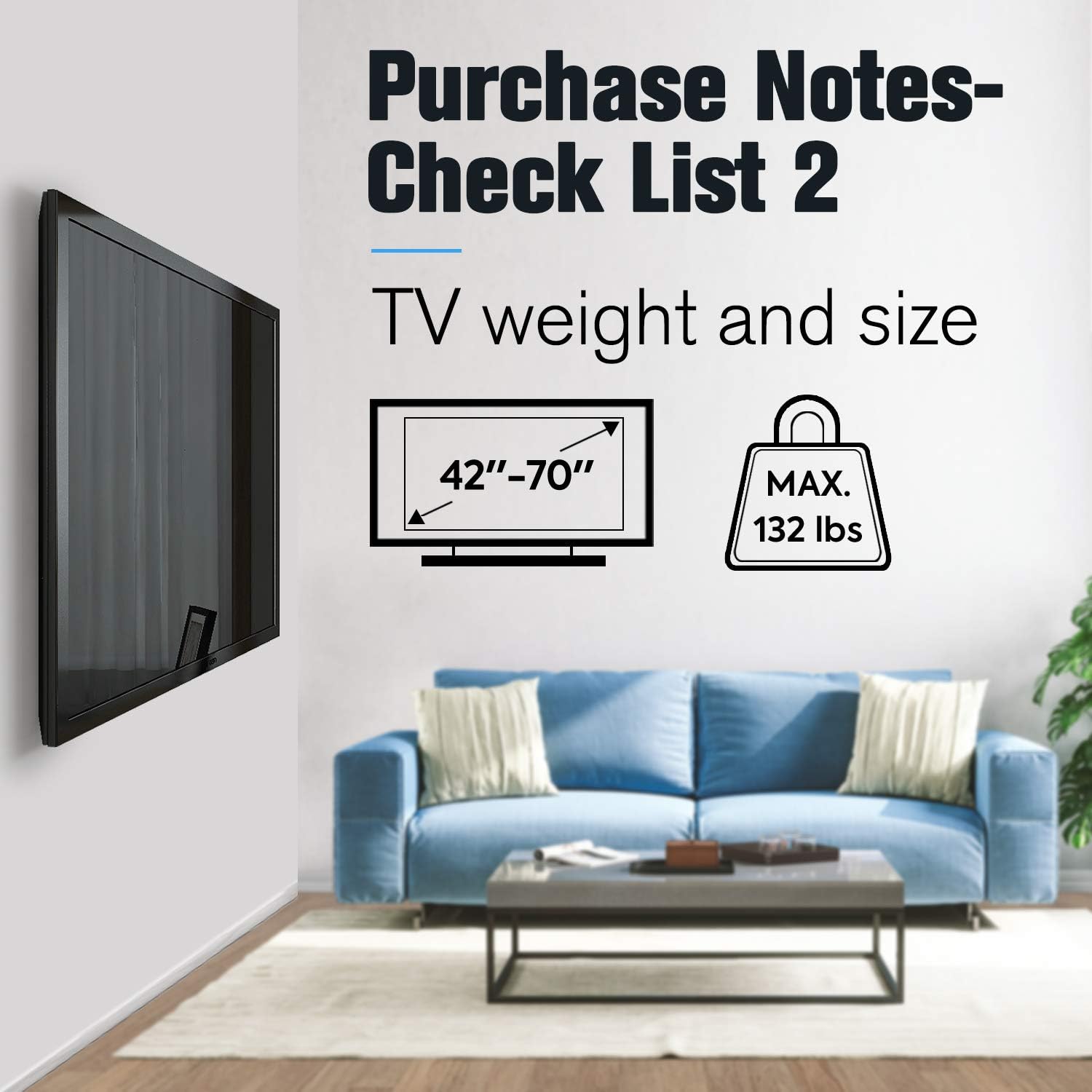 Mounting Dream TV Mount Fixed for Most 42-70 Inch Flat Screen TVs , TV Wall Mount Bracket up to VESA 600 x 400mm and 132 lbs - Fits 16"/18"/24" Studs - Low Profile and Space Saving MD2163-K: Electronics