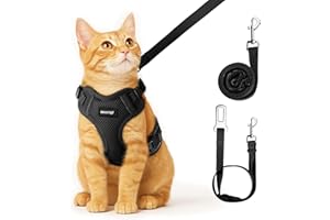 MHHYQF Cat Harness and Leash for Walking, Cat Car Harness, Escape Proof Soft Adjustable Vest Harnesses for Cats, Easy Control Breathable Reflective Strips Harness, Kitten Harness and Leash Set, Black, S