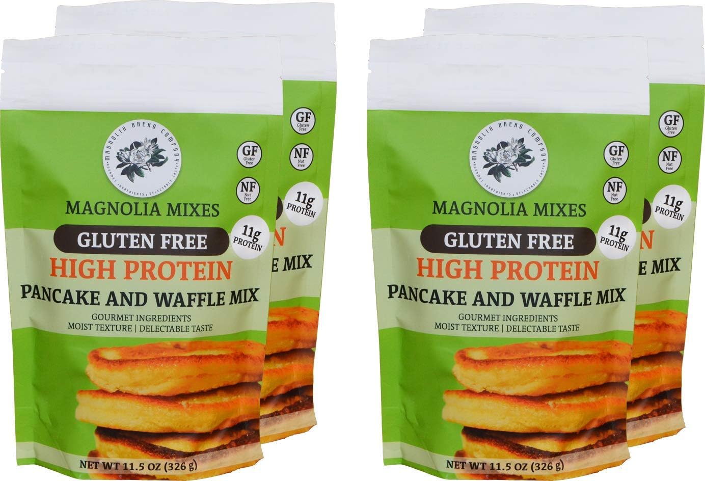 Magnolia Mixes Gluten Free High Protein Pancake and Waffle Mix (Four packs of 16 oz ea)