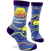 Fabdaz Women's Novelty Crew Socks with Funny Saying - Mother F-ckin' Positive Vibes