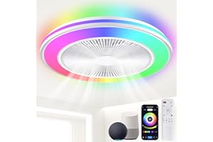 BESTECCT Smart WiFi&Bluetooth RGB Ceiling Fans with Lights and Remote,20"low profile ceiling fan with light,Compatible with Alexa,Google Assistant,App Control Color Changing LED,3000K-6000K,6 adjustable speed