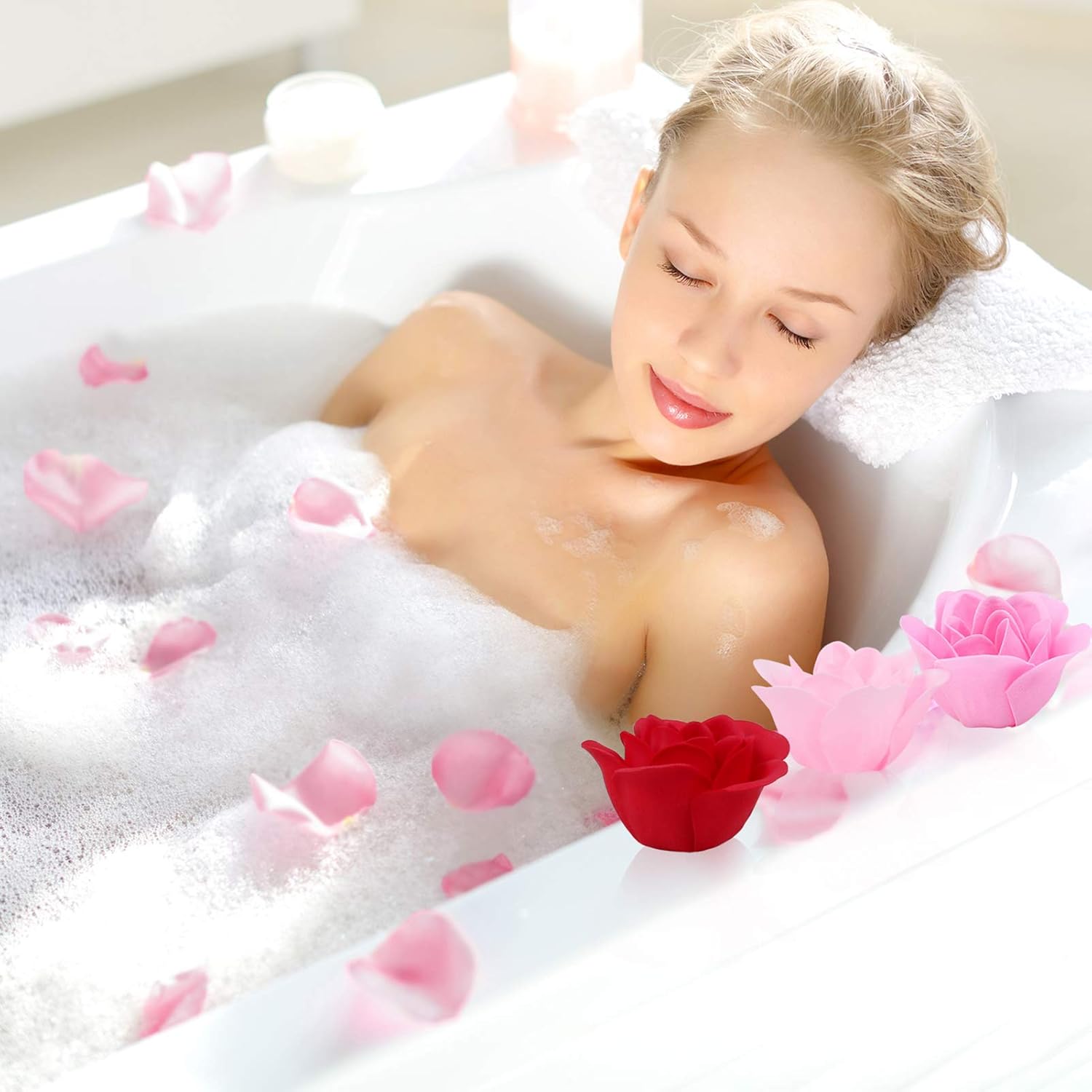 Rotumaty 18 PCS Floral Scented Bath Soap Rose Flower Petals, Plant Essential Oil Rose Soap Set, Best Gifts for Her Women Girls Mom Lover Birthday Valentine Christmas (Red) : Beauty