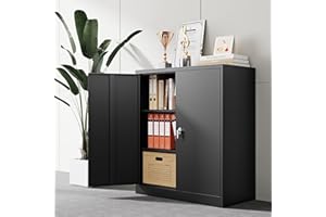 Letaya Metal Storage Cabinets with Lock, 2-Door Office Filing Cabinet, Small Locker Organizer Steel Cabinets Black, with Adju
