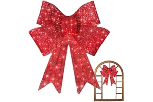 Outdoor Christmas Wreath, 23.6in Light Up Ornaments, Red Christmas Bow Wreath, for Winter Festival New Year Stair Living Room