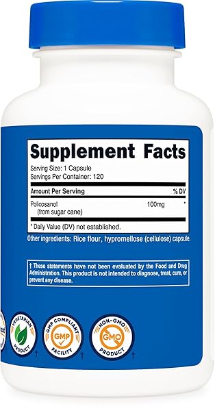 NUTRICOST POLICOSANOL 100MG, 120 CAPSULES – GLUTEN FREE, NON-GMO, AND VEGETARIAN FRIENDLY