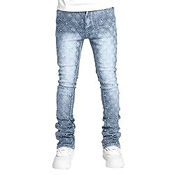 Kodaruber Mens Stacked Jeans Slim Fit Ripped Skinny