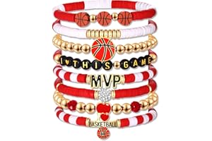 HZEYN Basketball Bracelets for Women - Stackable Beaded Friendship Bracelets for Game Day Sports Mom Accessories