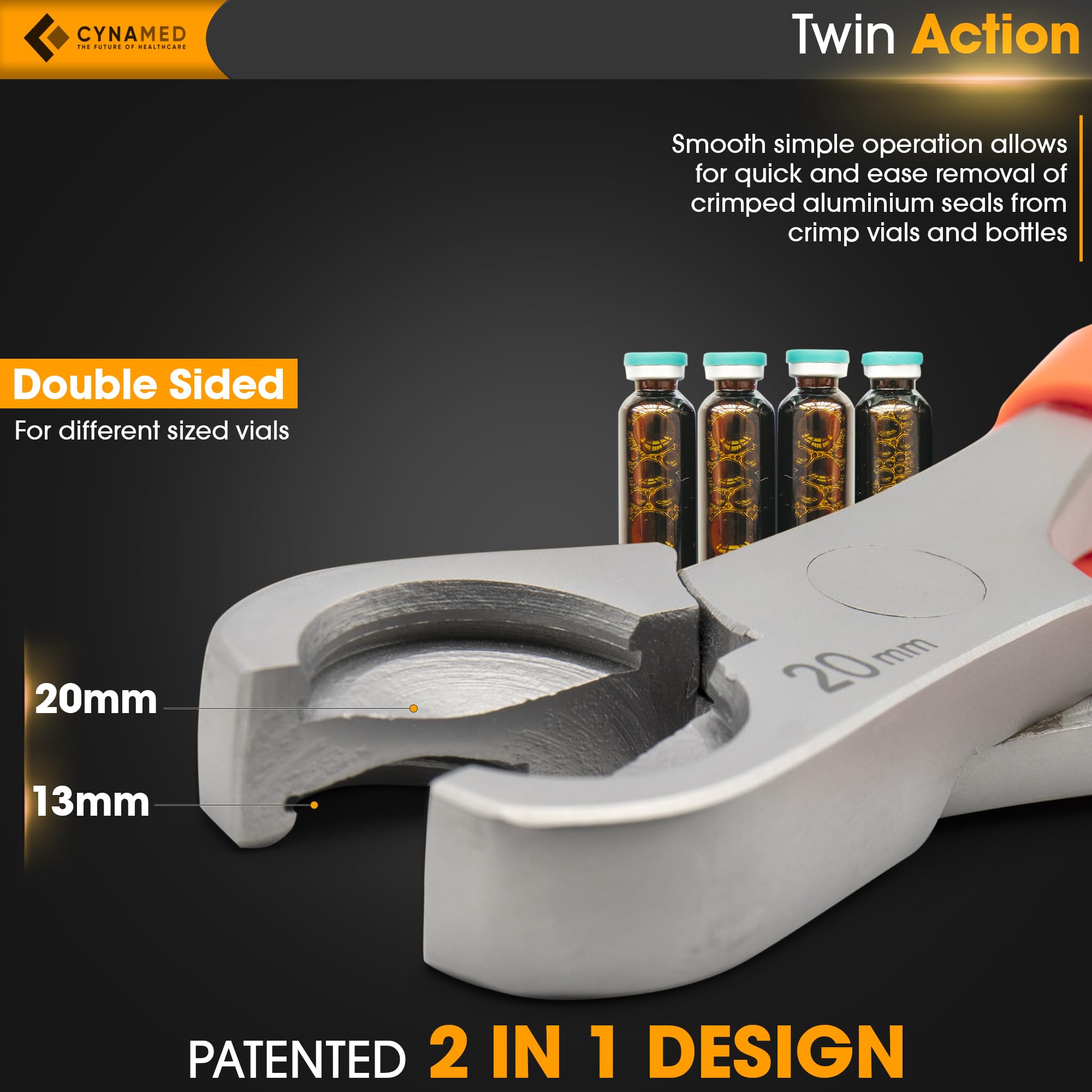 Cynamed Twin Action Decapper Pliers - Perfect for Decapping 13mm and 20mm Crimped Vials and Bottles