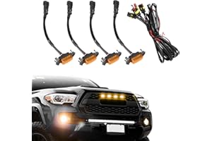 ASUBHA 4PCS Led Grill Lights, Car Front Grill Bumper Trim Lamps, Bright Amber LED Grill Lights with Wiring Harness Compatible with Tacoma TRD PRO 2016-2024 OEM Front Grille, Amber Yellow