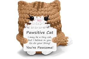 RYOTKIK Positive Crochet Cat Mini Animal Emotional Cheer Up Support Gifts, Funny Crochet Mini Handmade Cat for Women Men Friends Mom Birthday Mothers Day Decor Graduation Gifts (Brown)