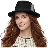 BUDUBIBI Fedora Hat for Women, Classic Short Brim Adjustable Panama Hat with Feather Winter Felt Jazz Cap