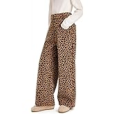 Barry Banny Girls Leopard Print Knit Pants Winter Warm Wide Leg Trousers,Teen Girls High Waist Casual Pants