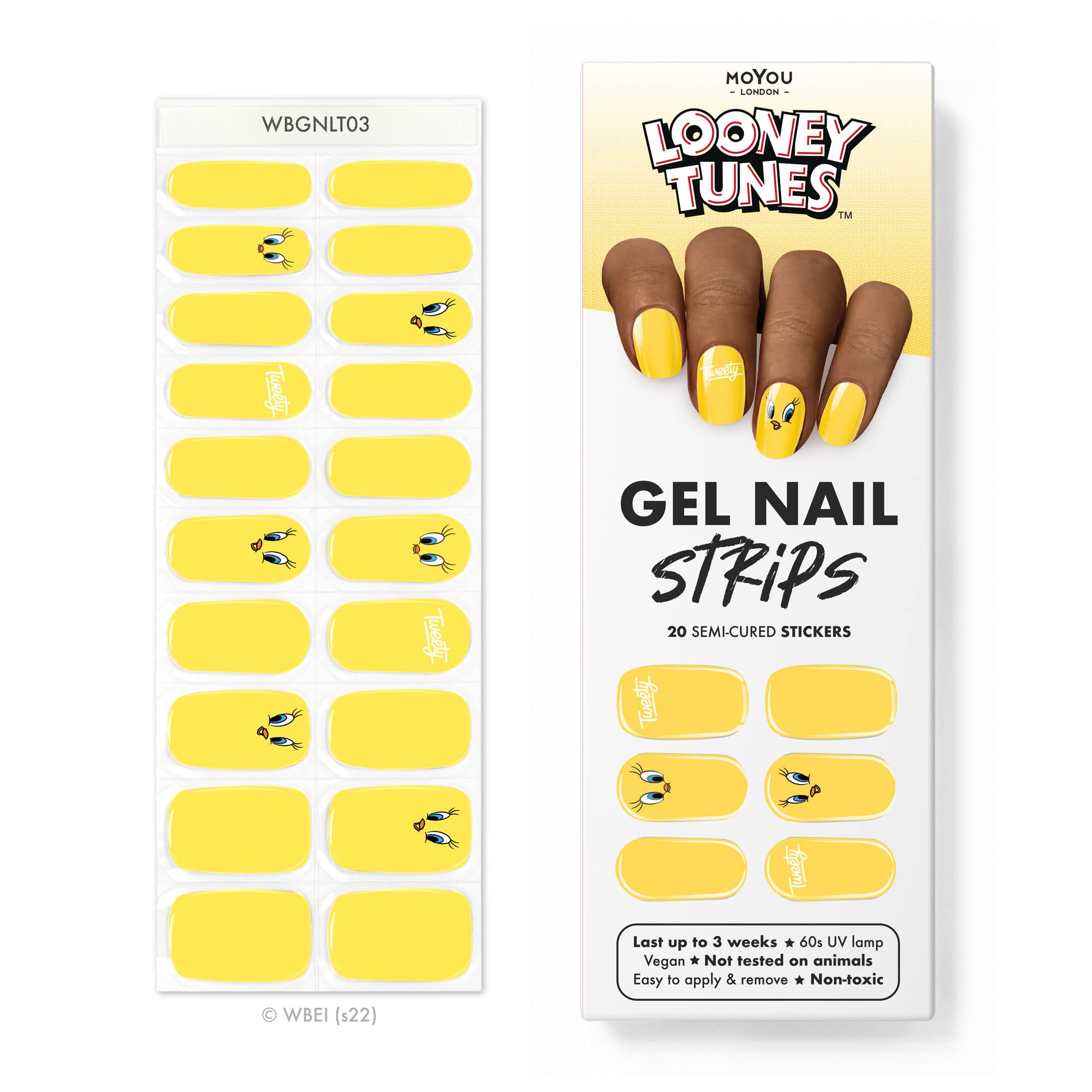 MOYOU LONDON Semi Cured Gel Nail Strips - 20 Pcs. Waterproof Gel Nail Wraps, Cures in Sunlight or UV/LED Lamp, Lasts Up to 2+ Weeks, Stretchable, Easy to Apply & Remove, Vegan & Cruelty-Free