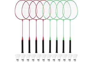 Woanger 8 Packs Badminton Rackets Set with 12 Badminton Racquets for Adult Backyard Gym Beach Outdoor