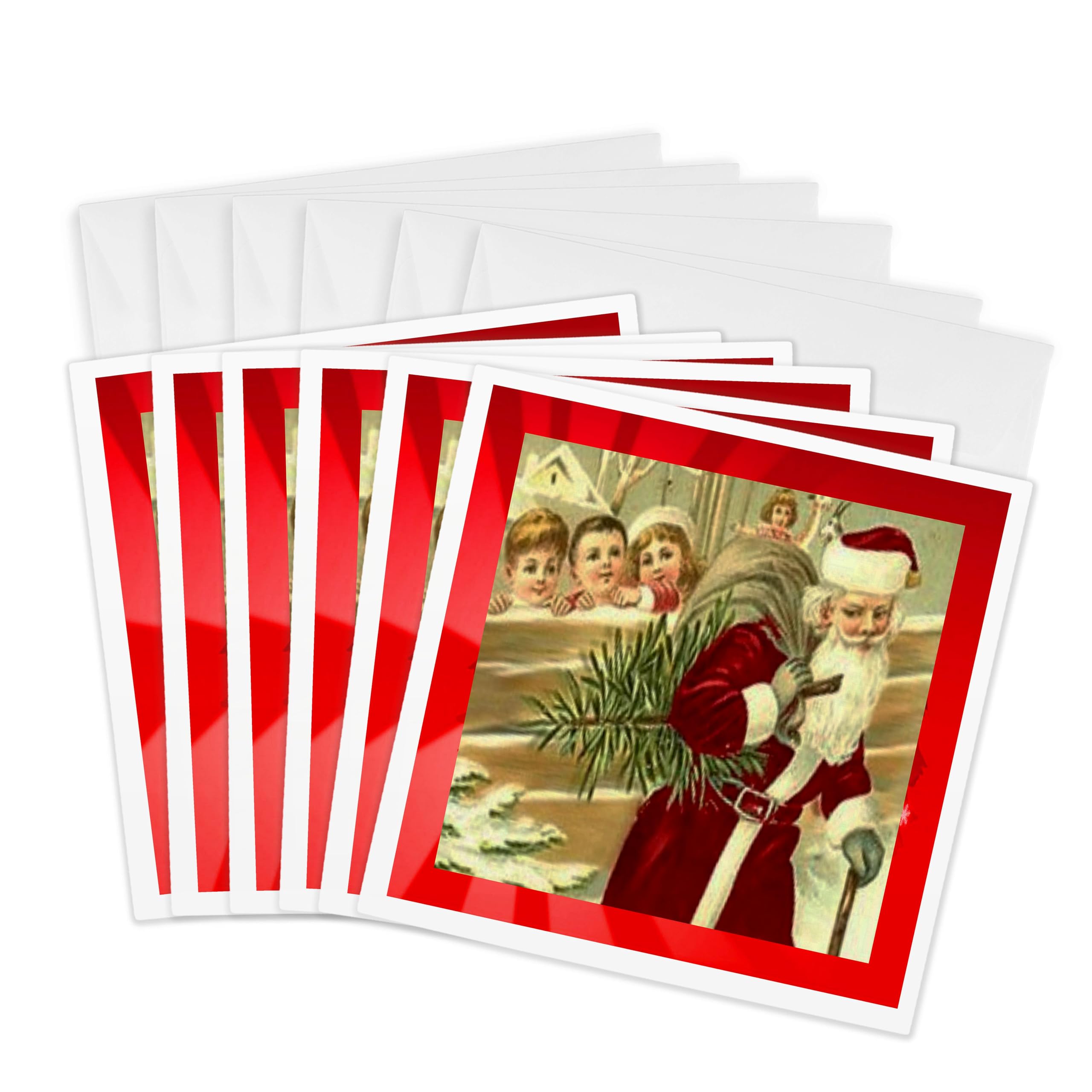 3dRose gc_8039_1 6 x 6-Inch "Vintage Santa and Children" Greeting Card (Pack of 6)