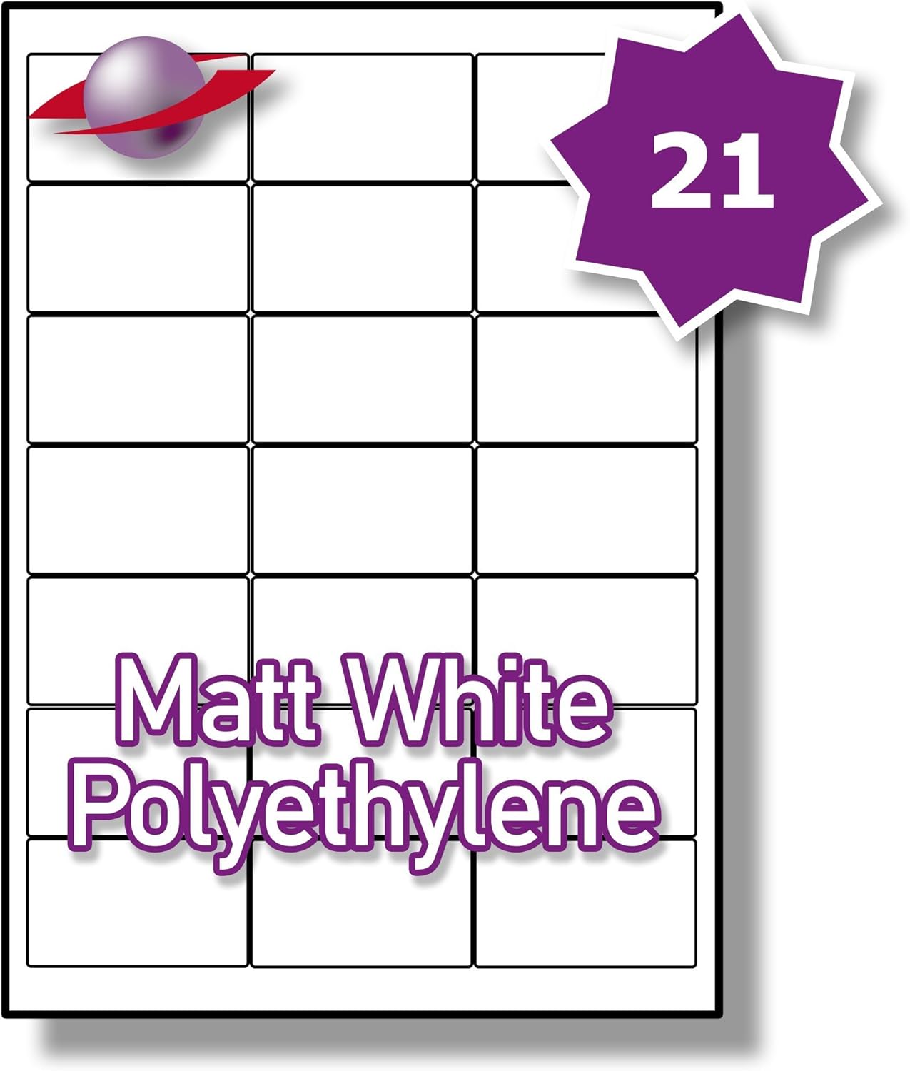 21 Per Page/Sheet 5 Sheets (105 MATT WHITE POLYETHYLENE Sticky Labels