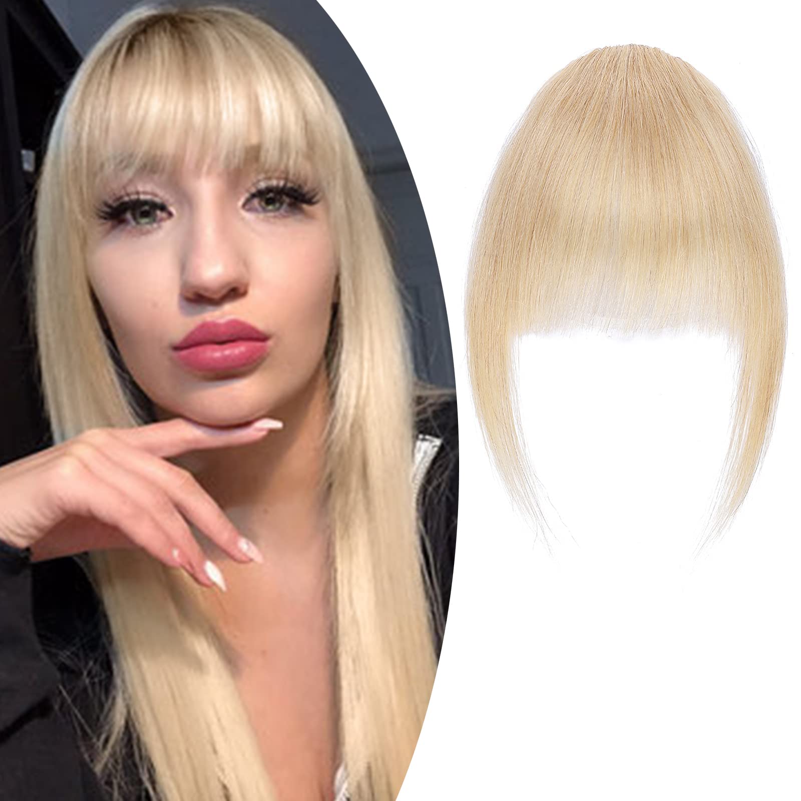 Clip in Fringe Human Hair Extensions Light French Bangs #24 Natural Blonde (9g)