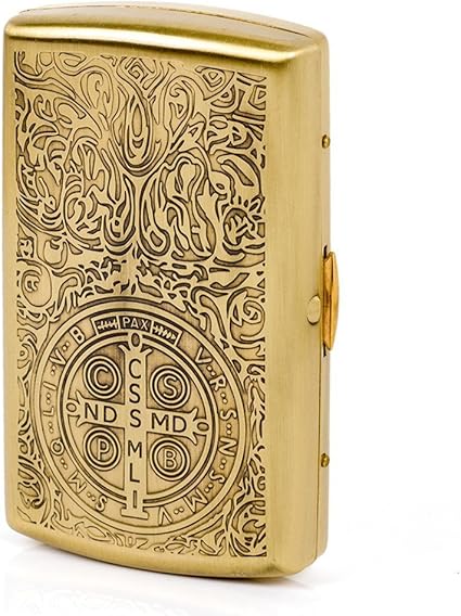 Amazon Com Pure Brass Metal Cigarette Case Box Ehonestbuy Carved Constantine Pattern Double Sided Spring Clip Open Pocket Holder For 12 Cigarettes Health Personal Care