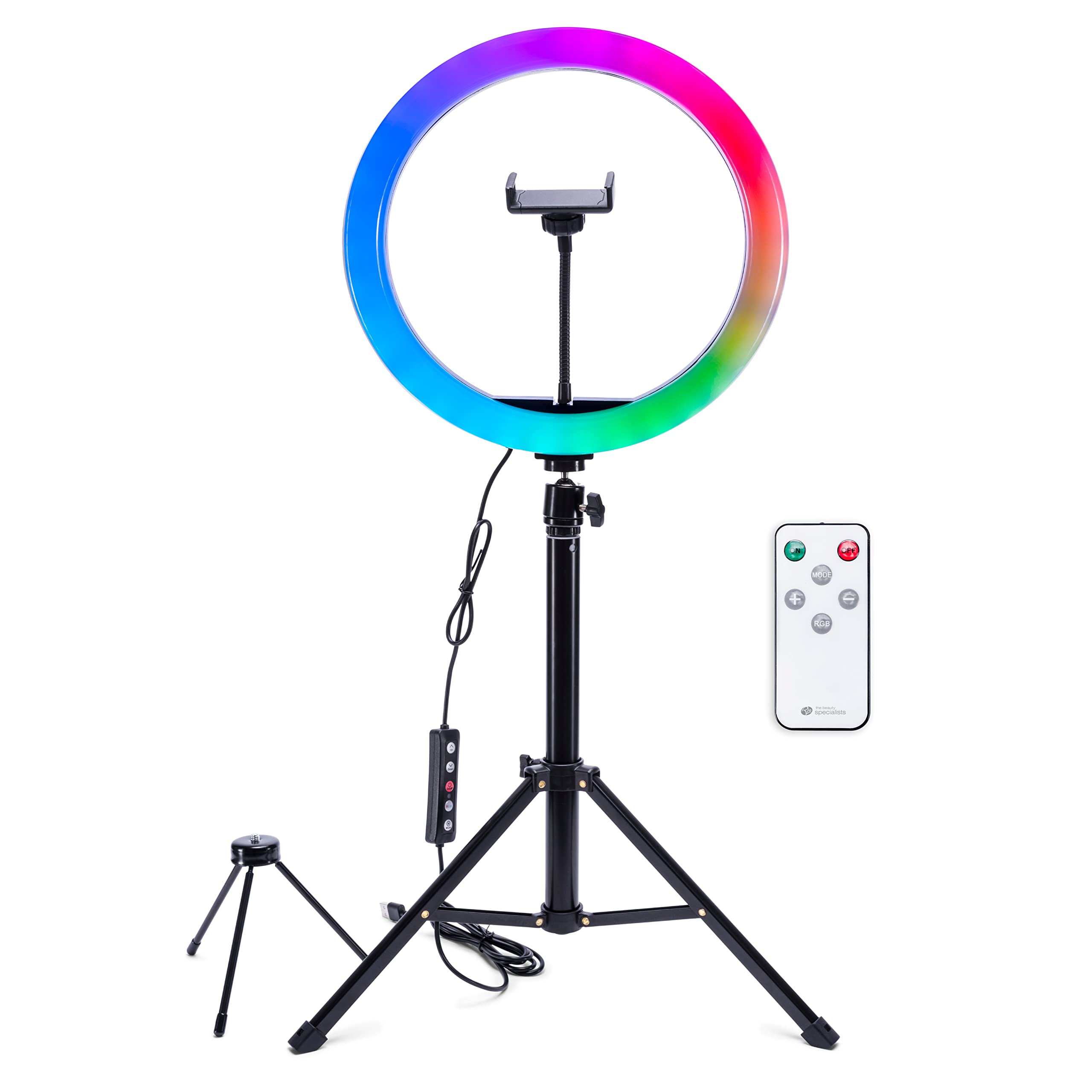 Rio Studio RGB Beauty Ring Light 12" with Adjustable Tripod Stand, Remote, Smartphone Holder & 50+ Color Modes – Dimmable LED Lighting Kit for Vlogging, Makeup, Photography & Livestreaming