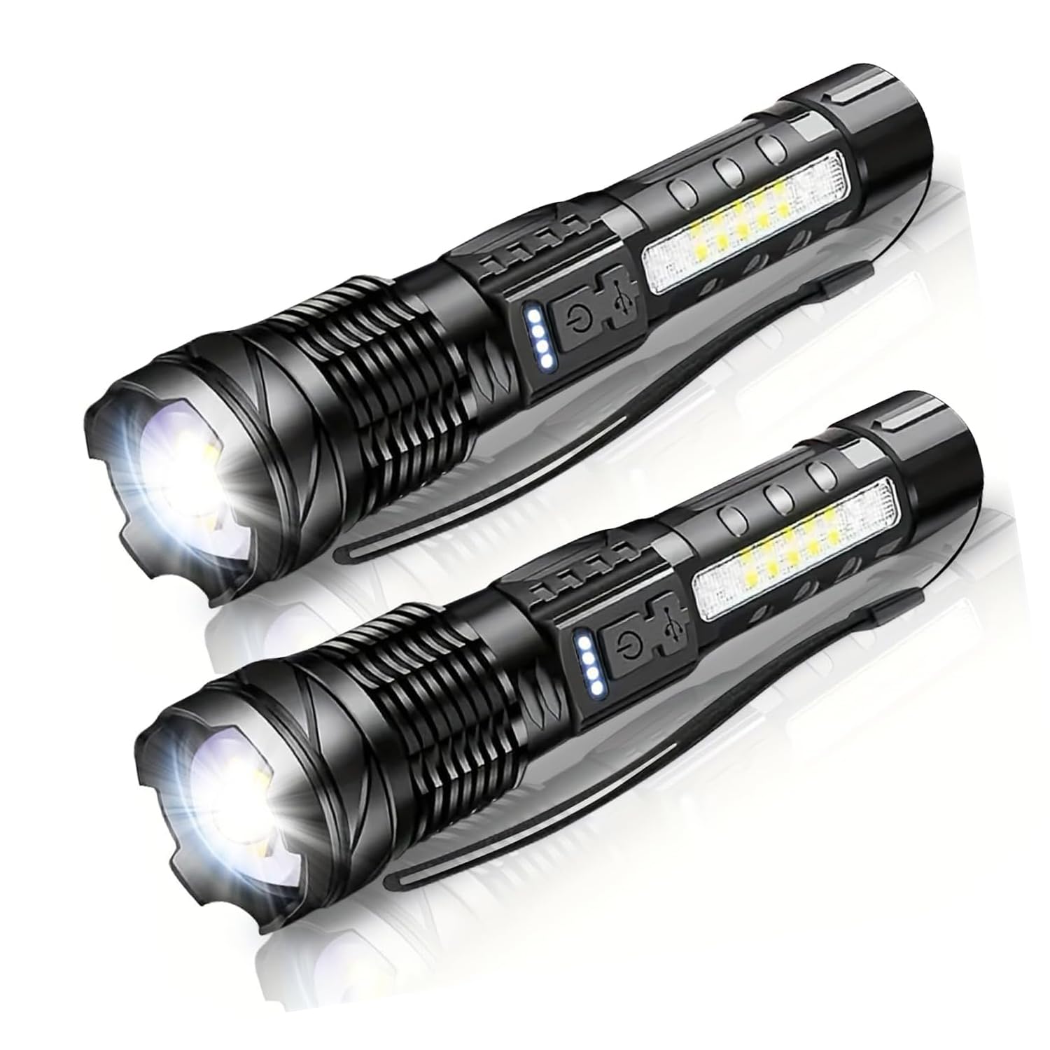 POCKETMAN LED Flashlights High Lumens for Camping, Hiking, Walking -2 Pack Powerful Emergency Torch with 7 Modes with Zoomable for Outdoor Use - Bright Flashlight with COB Side Light