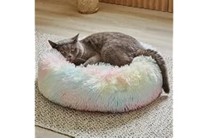 Geizire Cat Bed Dog Bed for Cats, Small/Medium Dogs, Washable Donut Calming Round,Soft Fluffy Warm and Cozy Anti Anxiety Cuddler, Joint-Relief Pet Bed(Medium, Rainbow)