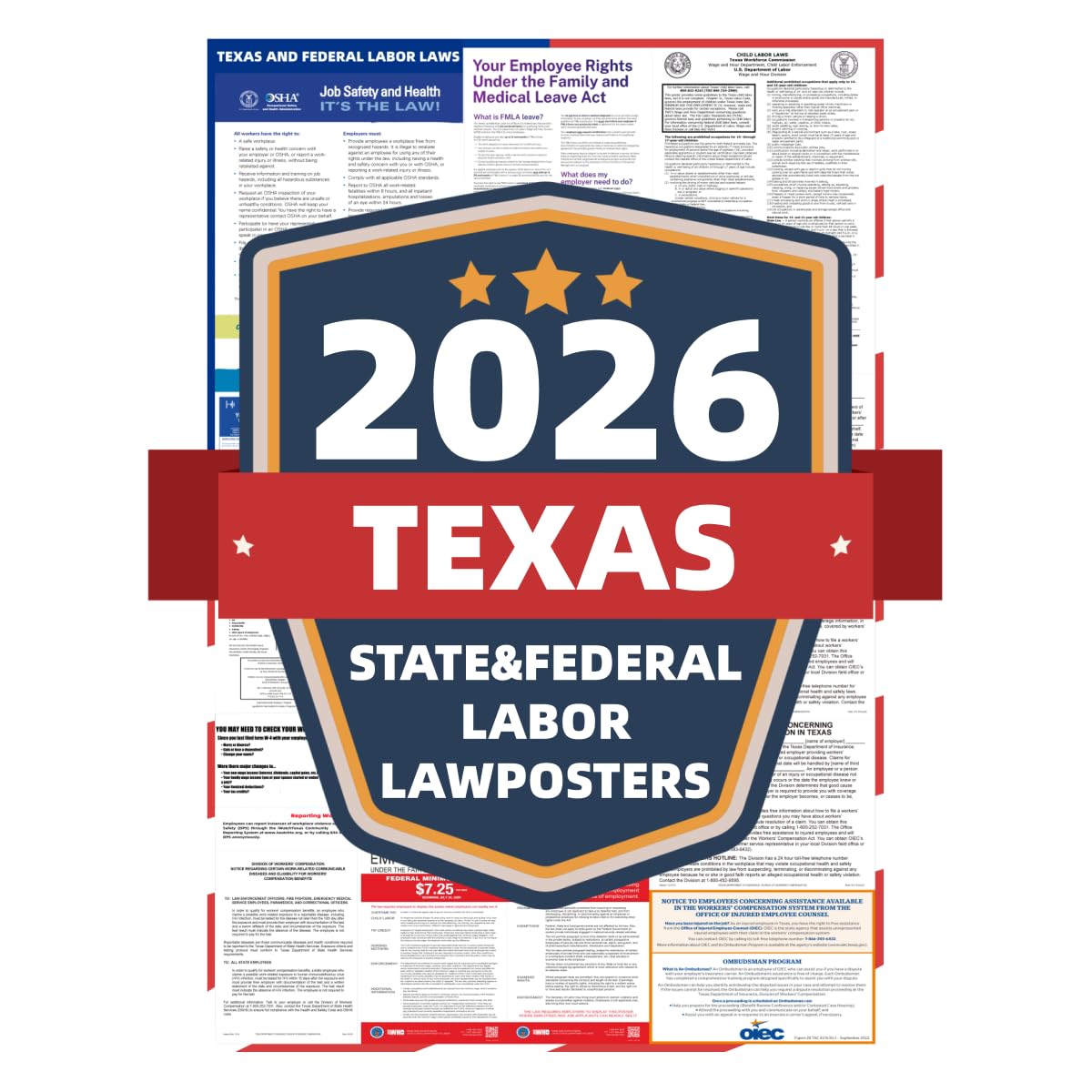 Photo 1 of 2026 Texas State and Federal Labor Laws Poster - English Version - OSHA Workplace Compliant - UV Waterproof Laminated 24" x 36" - Mandatory Regulations Posting for Employees