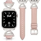 Minyee Leather Band Compatible with Apple Watch Bands 38/40/41/42/44/45/46/49mm Women, Slim Dressy Premium Leather Strap with A-Shape Metal Buckle for iWatch Series 11 10 9 8 7 6 5 4 SE/Ultra 3 2 1