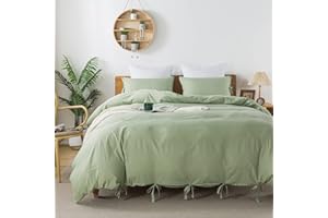 Caressma Bowknot Bow Ties Sage Green Queen Duvet Cover Set, Soft Microfiber Bedding Comforter Cover Cute Butterfly, 3 Pieces Duvet Cover with Pillowcase