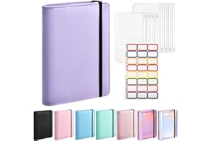 SYUSIA A6 Budget Binder with Cash Envelopes, PU Leather Refillable Notebook Binder, Loose Leaf Organizer Binder Cover, Money Organizer for Cash with Elastic Belt Closure (Purple)