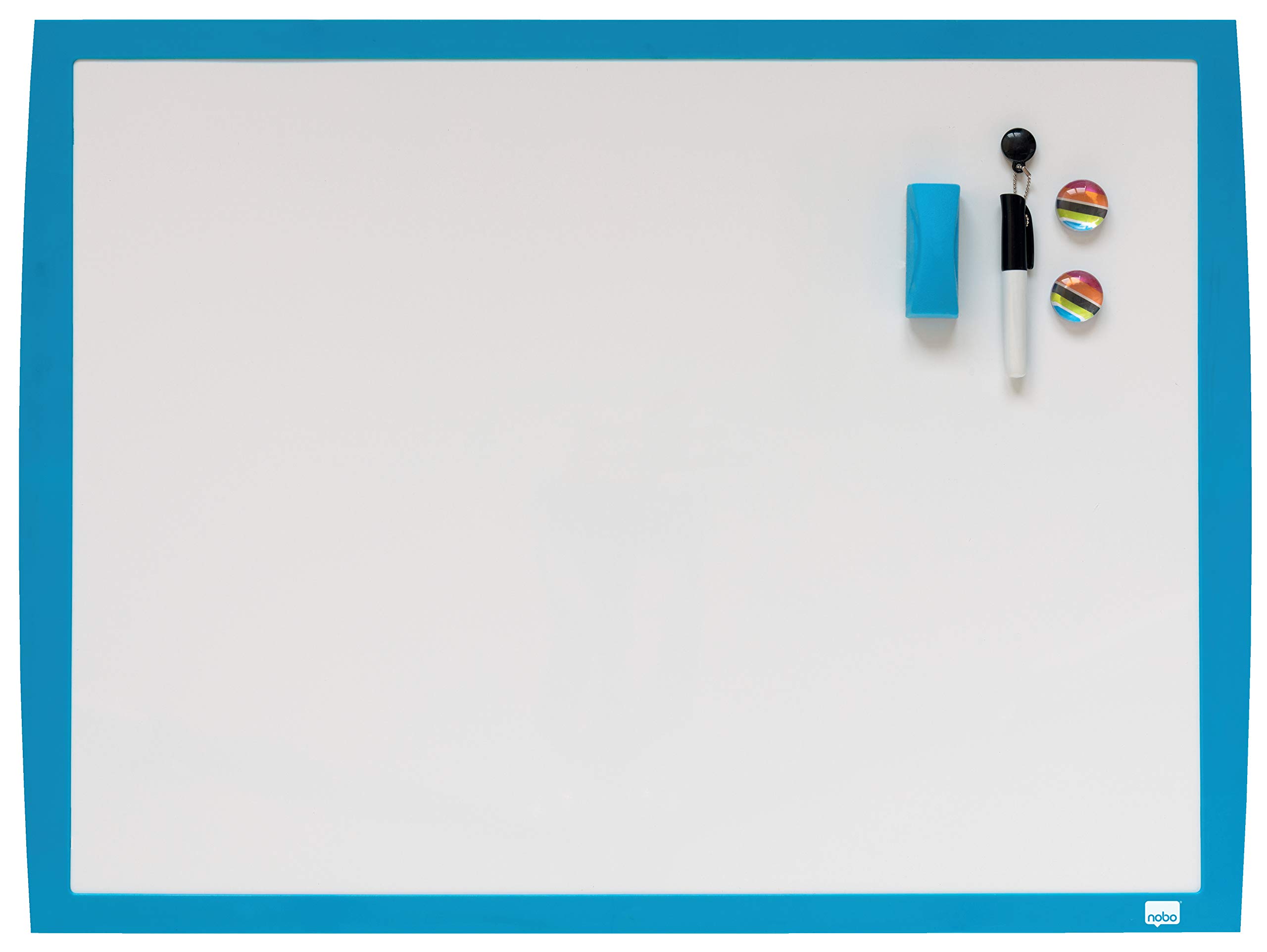 Nobo Small Magnetic Whiteboard, Vibrant Frame, Wall Mountable, Includes Matching Accessories, Home/Office, 585 x 430 mm, Blue, 2104176