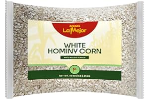 AREPAS LA MEJOR Organic White Hominy Corn Dried Whole Kernel Hominy for Pozole and Arepas Non GMO Gluten Free No Additives Natural Flavor High Fiber Vegan Essential Ingredient for Latin Recipes (16 Oz)